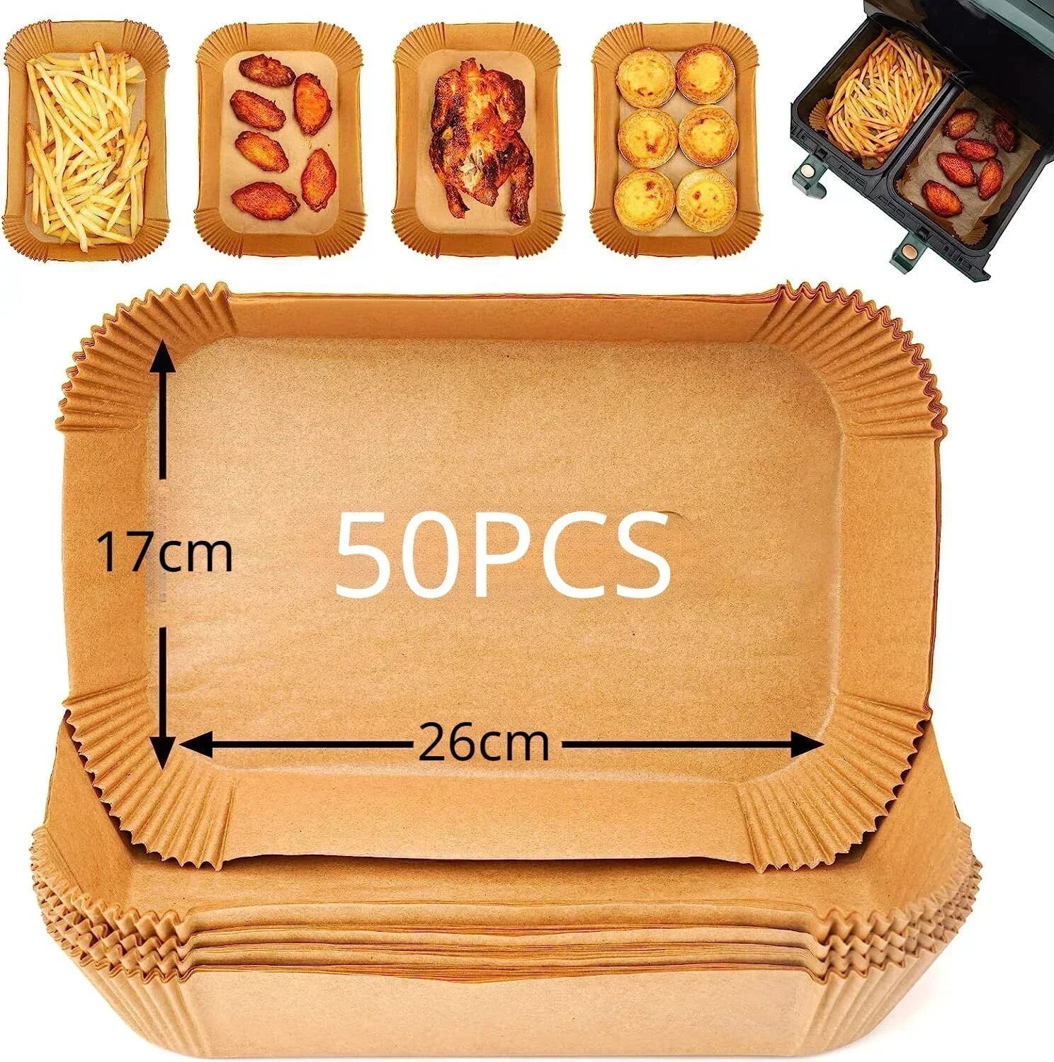 50/100PCS Rectangle Air Fryer Liners Oil Proof Bakeware Paper Tray