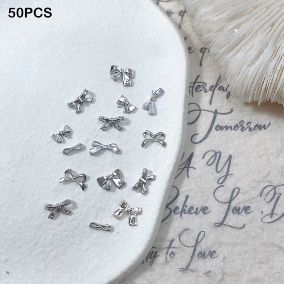 50/100PCS Silver Metal Bows Nail Art Charm 3D Alloy Silver/Gold Bowknot Ribbon Nail Decor Parts DIY Luxury Manicure Accessories