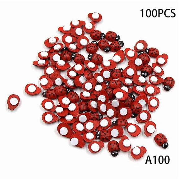 50/100Pcs Mini Wooden Ladybug Self-adhesive Sticker Painted DIY Crafts Figurine