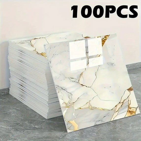 50/100Pcs Peel and Stick Adhesive Shower Tiles, Waterproof PVC Marble-Style Vinyl Wall Panels for Bathroom Kitchen Living Room TV Background Wall Decor