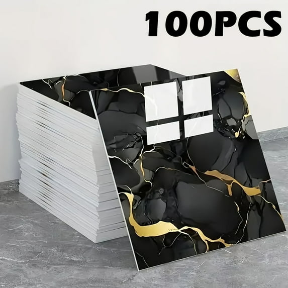 50/100Pcs Peel and Stick Adhesive Shower Tiles, Waterproof PVC Marble-Style Vinyl Wall Panels for Bathroom Kitchen Living Room TV Background Wall Decor