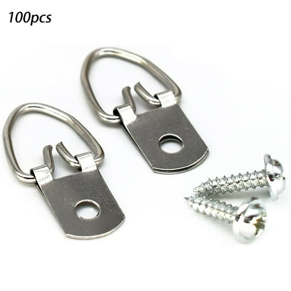 50/100Pcs Triangle Ring Picture Hangers with Screws Single Hole D-Ring Hook Photo Picture Frame Hanger for Clocks Paintings 100Pcs