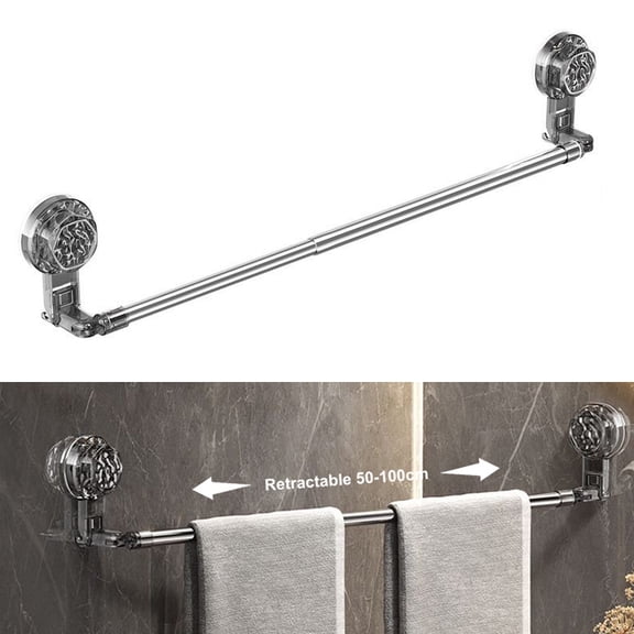 50-100cm Suction Cup Adjustable Towel Rack, Economical Self Stick Bathroom Towel Holders, Towel Rod Size from 19 Inch to 39 Inch Single Rack Hanger for Kitchen(Black)