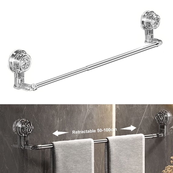 50-100cm Suction Cup Adjustable Towel Rack, Economical Self Stick Bathroom Towel Holders, Towel Rod Size from 19 Inch to 39 Inch Single Rack Hanger for Kitchen(White)