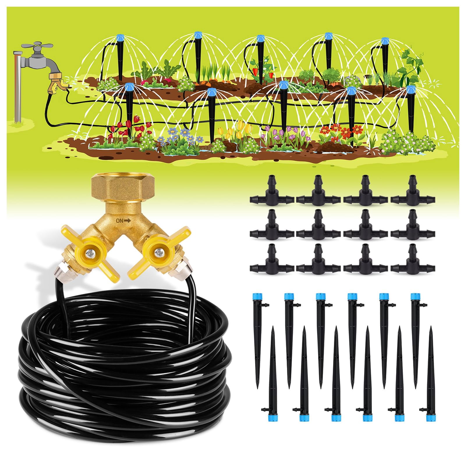 50/ 100ft Drip Irrigation Kit Plant Watering System 8x5mm Blank Distribution Tubing DIY Automatic Irrigation Equipment Set for Garden Greenhouse Flower Bed Patio Lawn