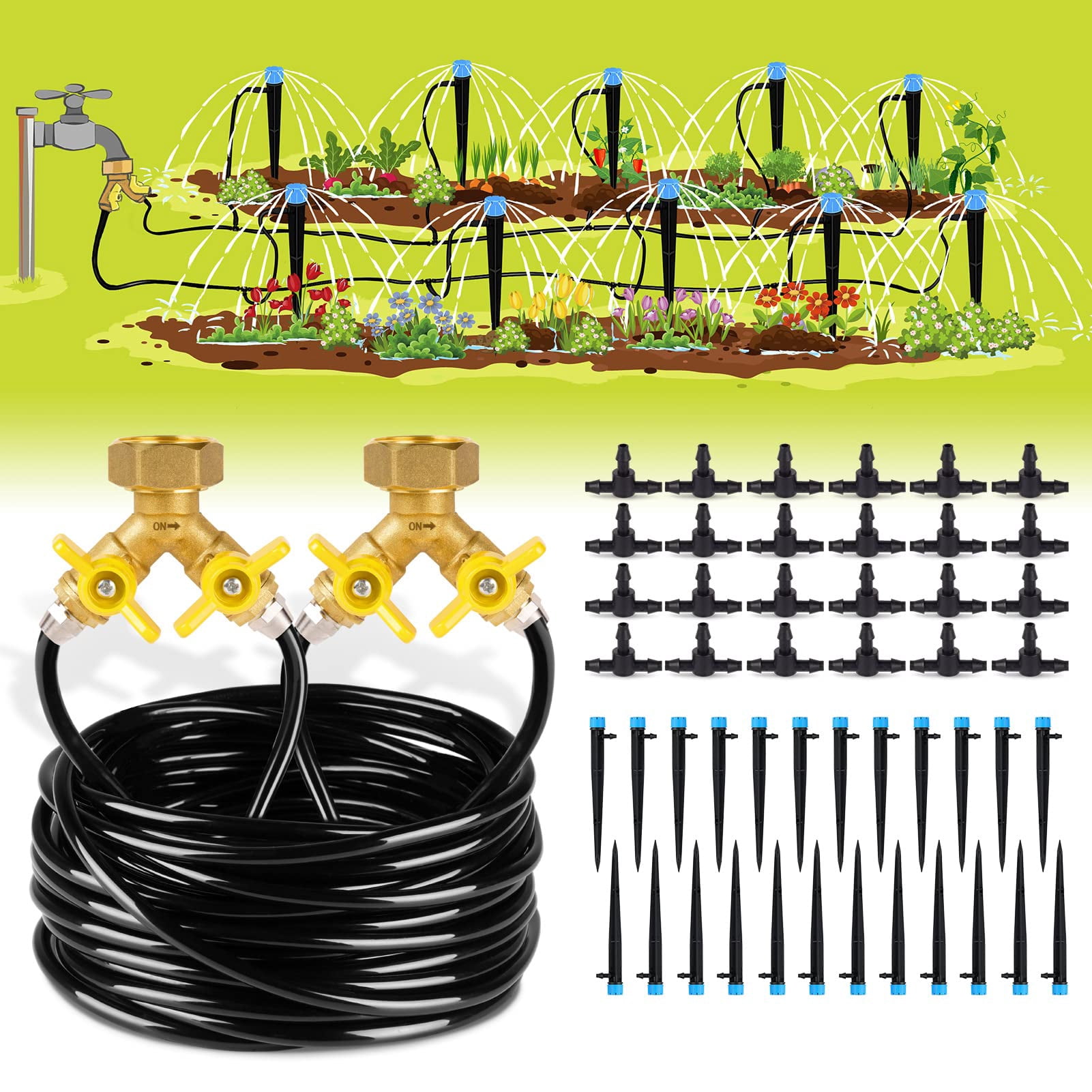 50/ 100ft Drip Irrigation Kit Plant Watering System 8x5mm Blank Distribution Tubing DIY Automatic Irrigation Equipment Set for Garden Greenhouse Flower Bed Patio Lawn