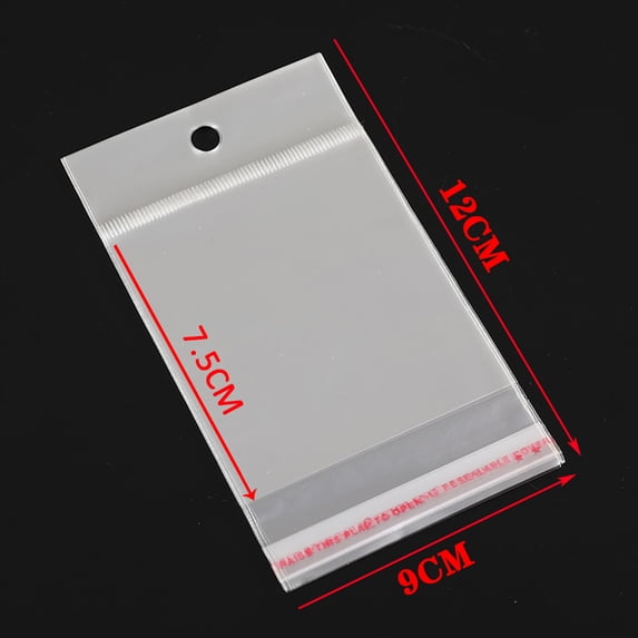 50/100pcs Clear Self Adhesive Seal Plastic Bag with Hang Hole Resealable OPP Bag for Gift Packing Jewelry Retail Display Package 9x12cm 50PCS