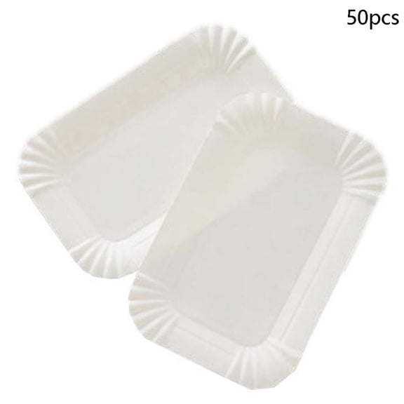 50/100pcs Rectangular Cake Tray White Paper Plate Disposable Dinner Plate Paper Plate Cake Disposable Paper Plate