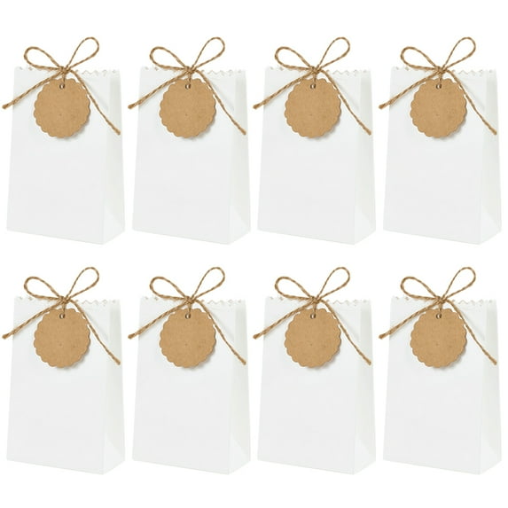 50/10pcs Kraft Paper Gift Box with Rope Retro Candy Cookie Bag Wedding Favors Birthday Party Supplies Christmas Gift Packaging (White,10pcs)