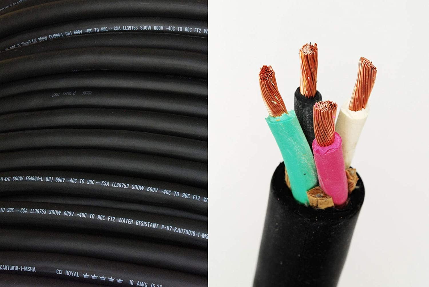 50' 12/4 SOOW SO Electric Wire Cord  Heavy Duty Portable Power Cable for Indoor, Outdoor,   12 Gauge 4 Conductor Copper Wire  Black