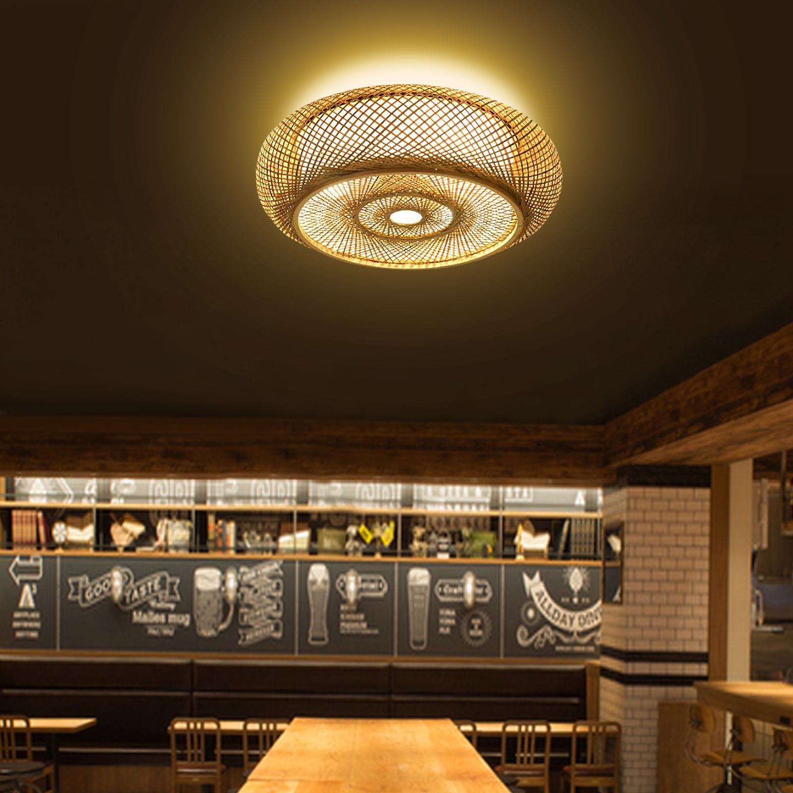 50*16cm 110V Rustic/Lodge Yellow Bamboo Wicker Rattan Ceiling Light for Living Room Dining Room Bedroom Balcony