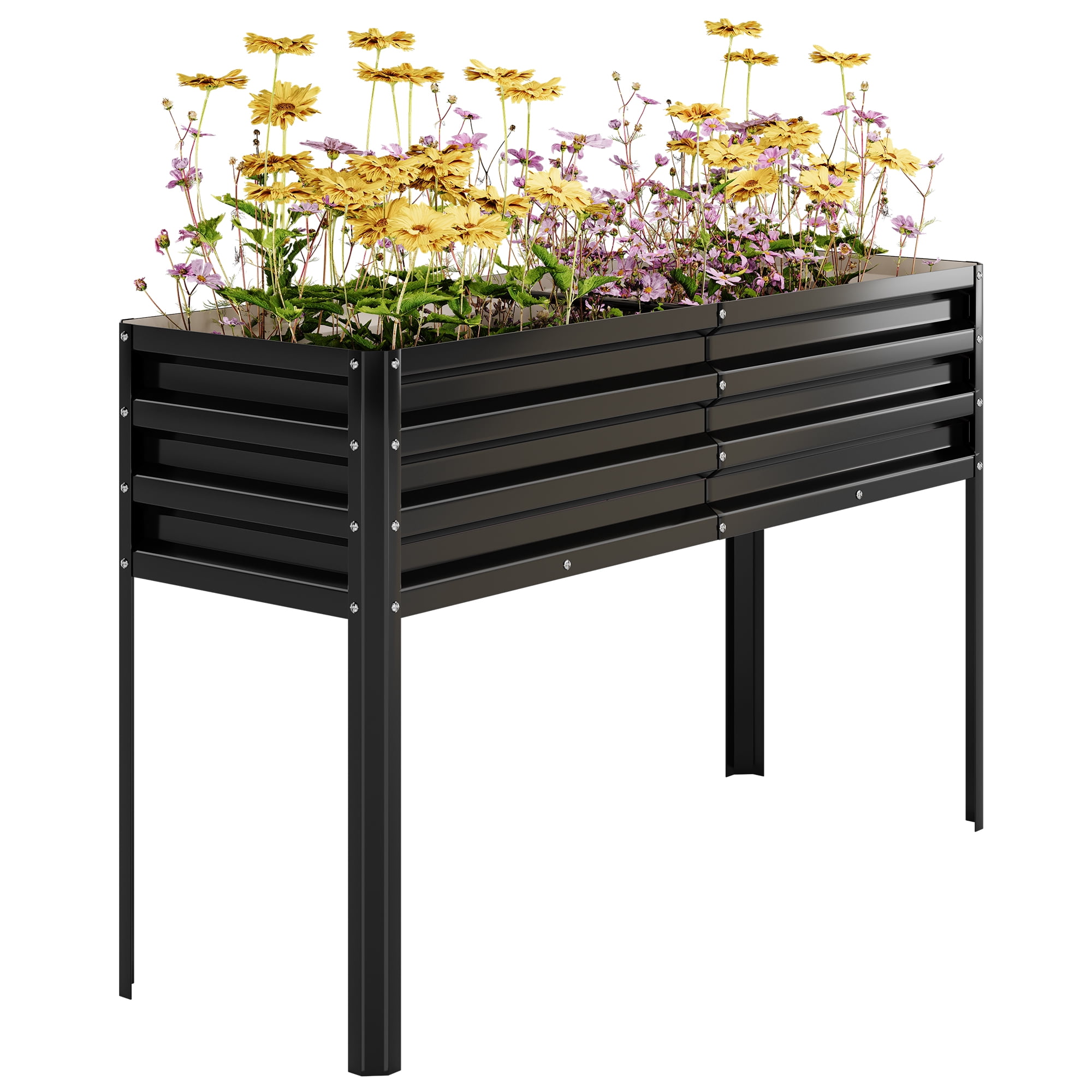 50×17×32 in Elevated Metal Raised Garden Bed with Legs – Self-Watering & Drainage System – Sturdy Galvanized Planter Box for Growing Vegetables, Flowers, Herbs – Patio, Backyard, Balcony – Black