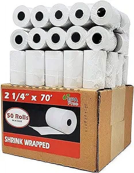 (50) 2 1/4 x 70 thermal paper large rolls for Clover Flex, Verifone VX520 Ingenico ICT220 ICT250 First Data FD400 Nurit 8000 8020 STP103 BPA Free BuyRegisterRolls?