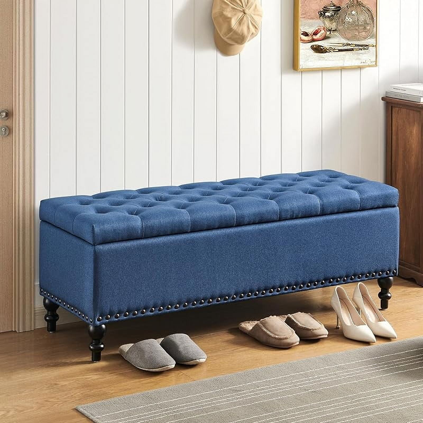 50.2 Inches Upholstered Fabric Storage Ottoman Bench，Button Tufted ...