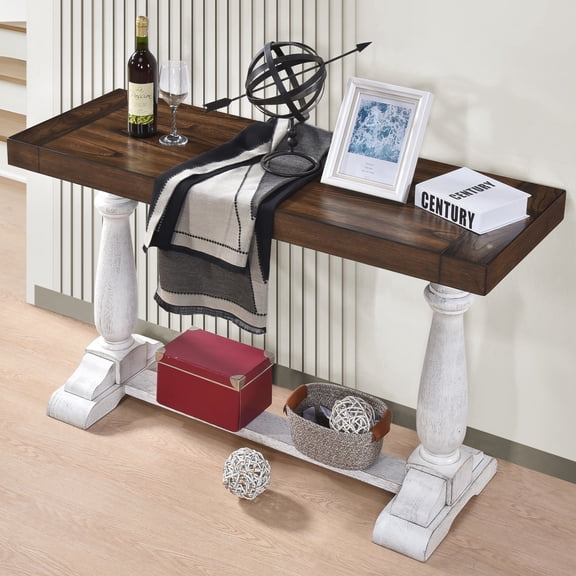 50.20 in Deep, Weathered Wood - Classic Look with Pedestal Legs - Hallway Piece - Provides Ample Space for Essentials