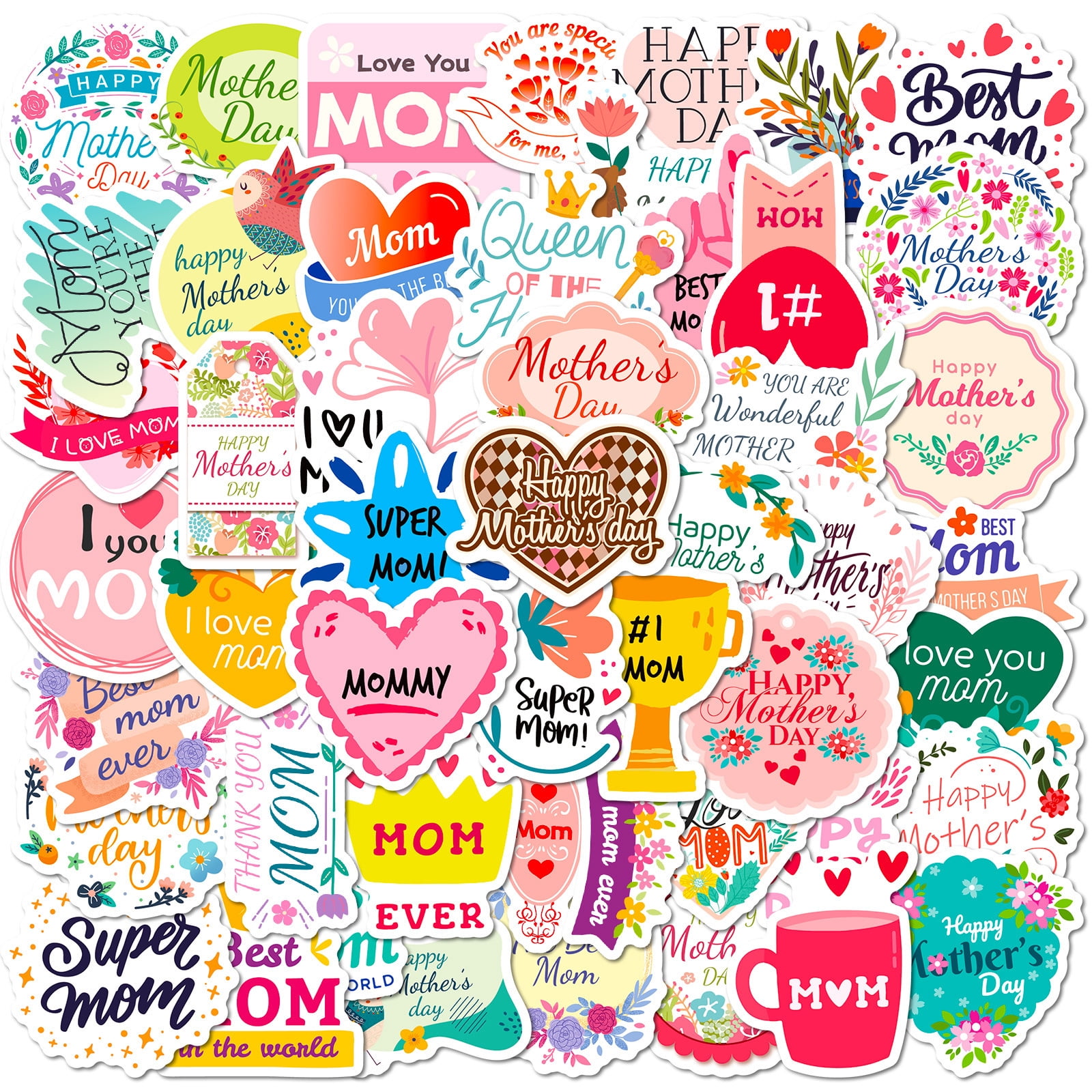 50-200-Pack Happy Mother's Day Stickers - Mother's Day Celebration ...