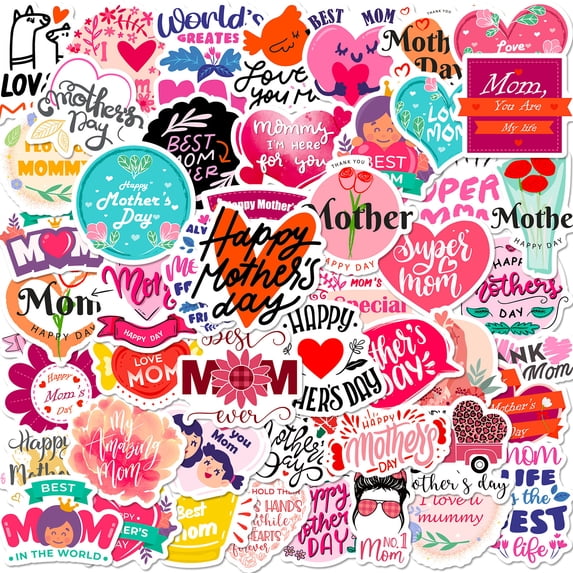 50-200-Pack Happy Mother's Day Stickers - Mother's Day Celebration Stickers, Greeting Card Stickers for Gifts and Decor