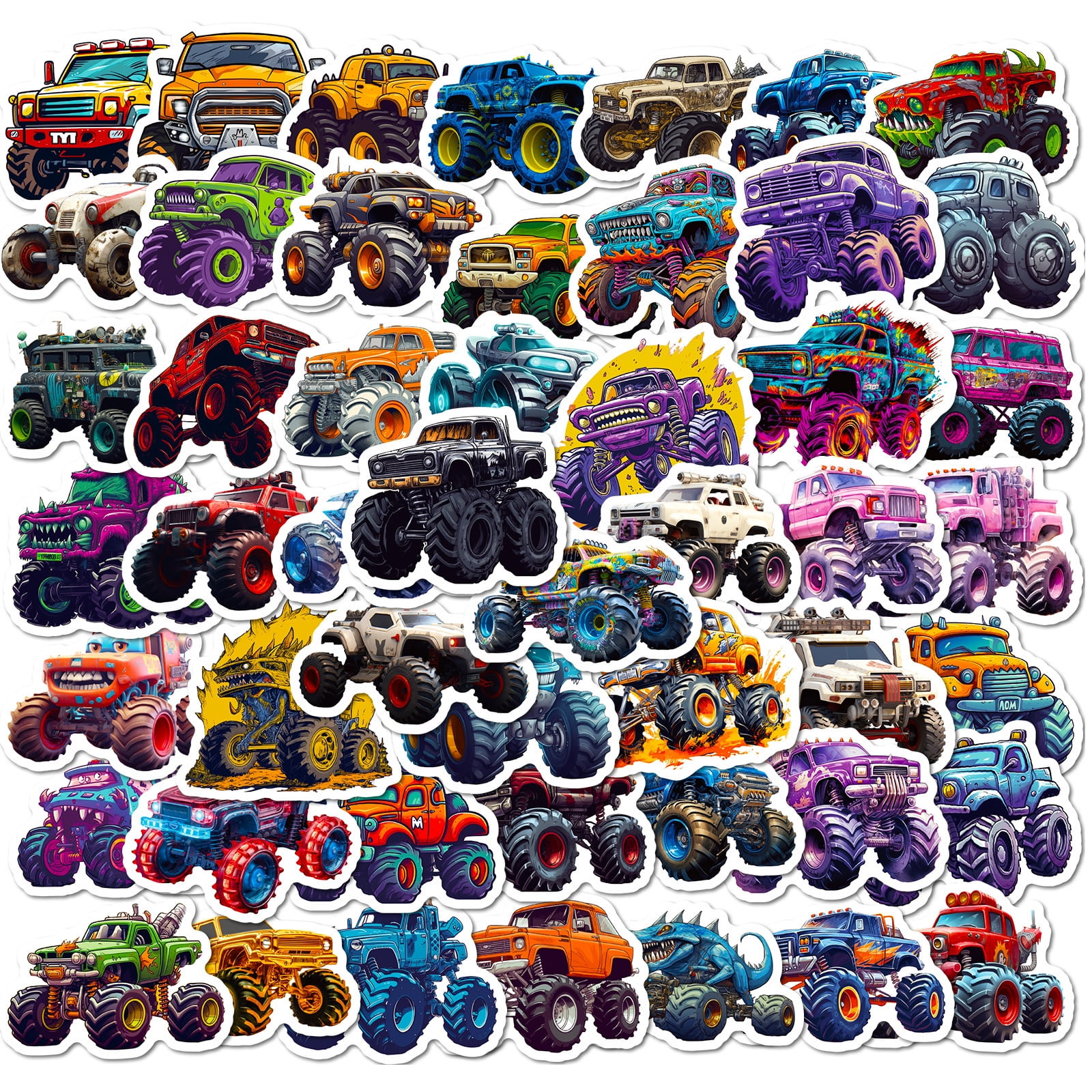 50-200 Pack Transportation Vehicles Stickers - Popular Cartoon Cars, Trucks, and More, Waterproof Stickers for Kids