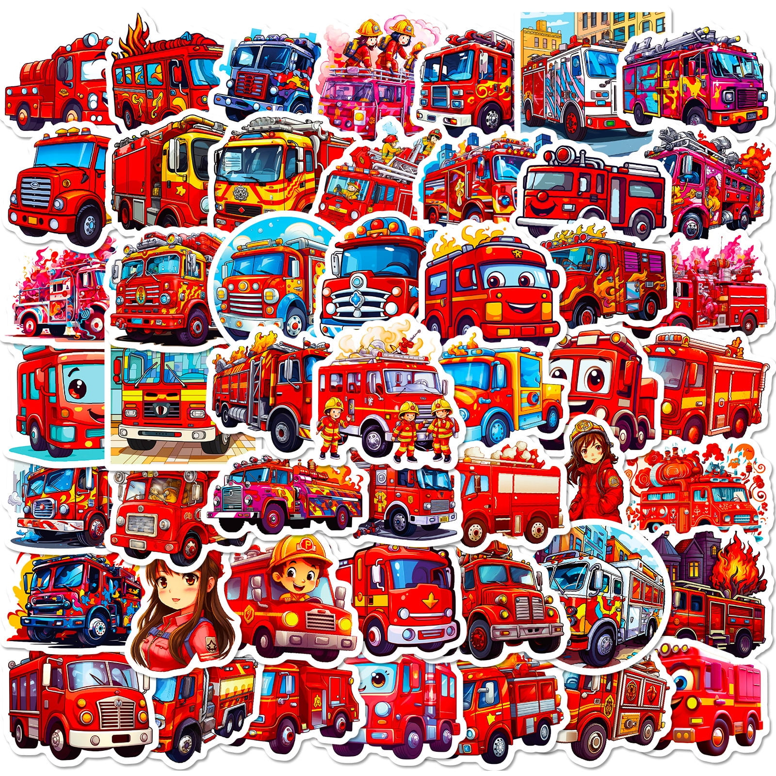 50-200 Pack Transportation Vehicles Stickers - Popular Cartoon Cars, Trucks, and More, Waterproof Stickers for Kids