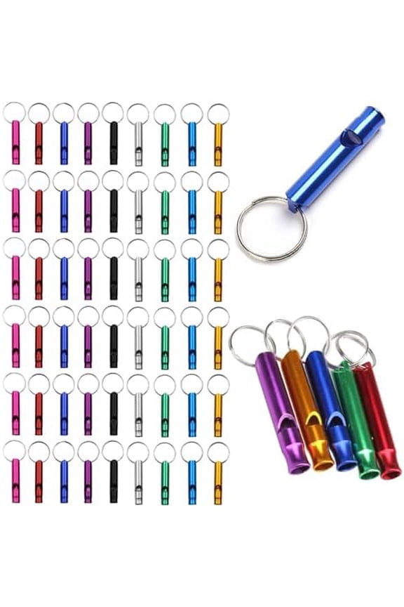50-200 Pieces Emergency Whistle with Keychain Aluminum Survival Whistle Key Chain for Camping Hiking Boating Hunting Fishing