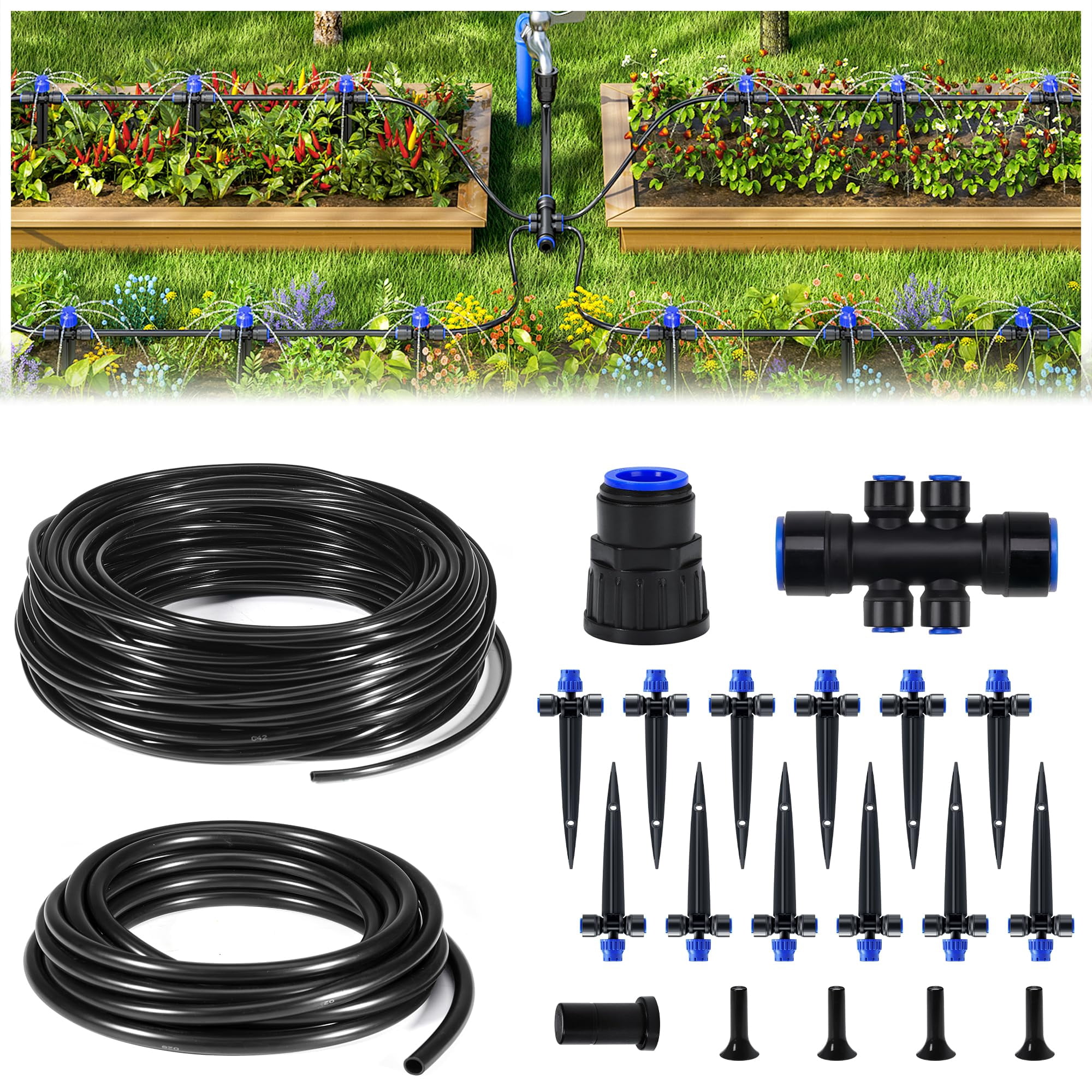 50/220FT Garden Watering System Drip Irrigation Kit for Plant Saving Water Automatic Irrigation Equipment for Patio Lawn