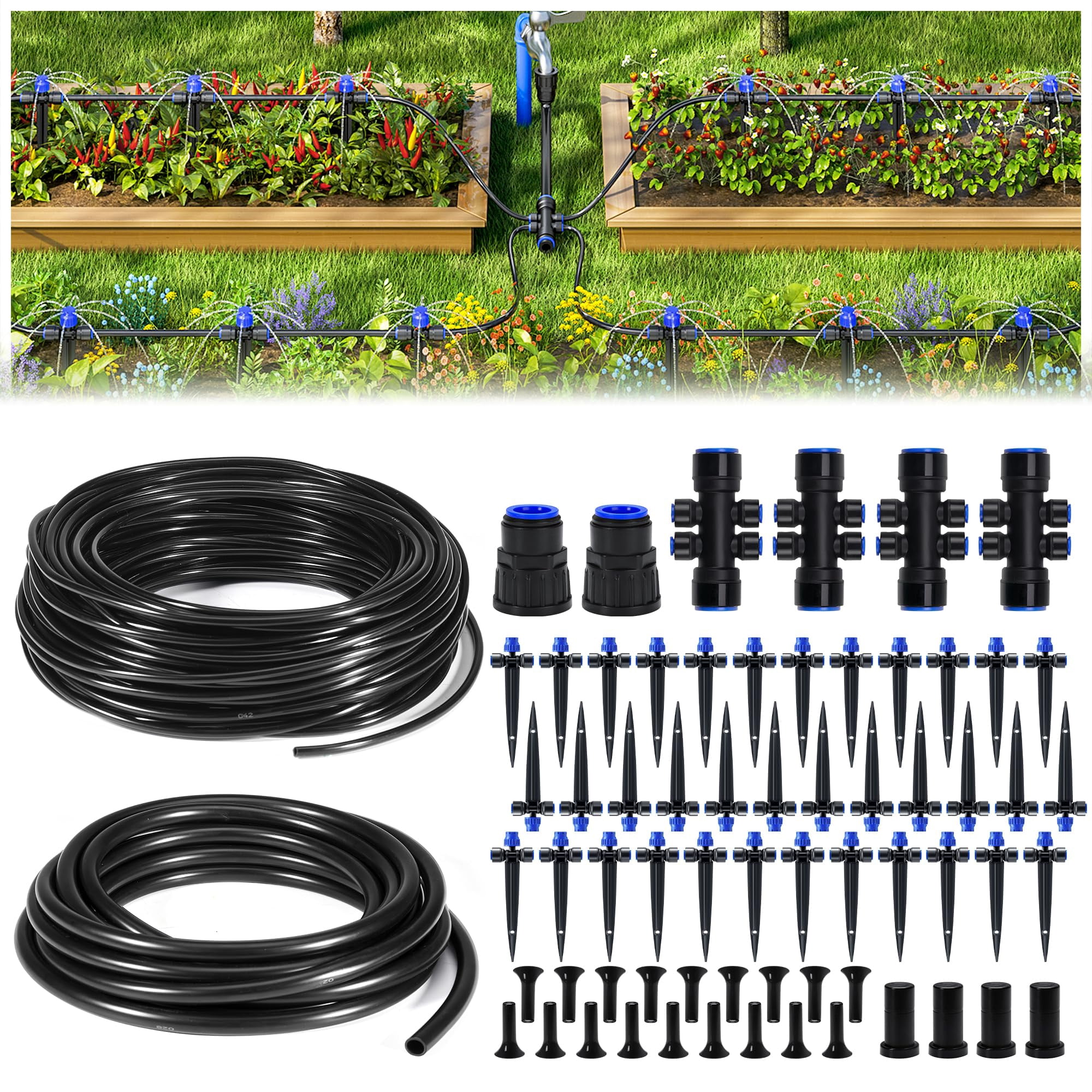 50/220FT Garden Watering System Drip Irrigation Kit for Plant Saving Water Automatic Irrigation Equipment for Patio Lawn