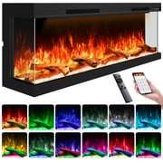 50 3 Sided Electric Fireplace Inserts, Smart 3D Linear Built-in Fire Places Heater 1500W, Multi-Colors Combinations, APP & Remote Control, Cracking Sound, 9H Timer, Crystal & Log