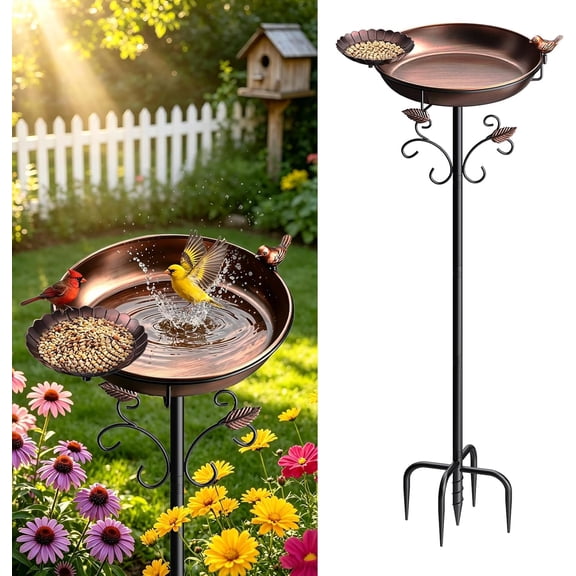 50" Tall Metal Bird Bath for Outside with Small Feeder Bowl, 2-in-1 Removable Birdbath Bowl, Heavy-Duty Easy Clean Garden Yard Lawn Patio Decor, Rust-Proof