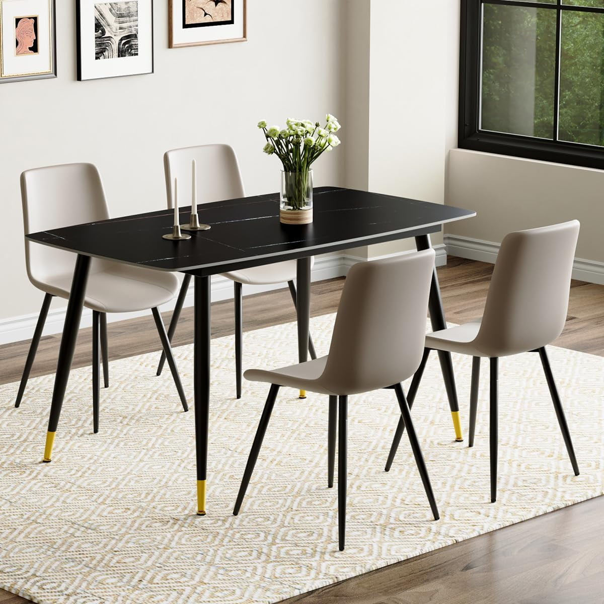 50'' Dining Table Set for 4 Dining Room Sets for 4 Sintered Stone Dining Table Chairs Easy to ...