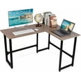 thumbnail image 1 of 50.4" Gaming PC Table L-Shaped Computer Desk with Cork Fixed Footrest Structure Corner Desk, 2-Piece, Brown, 1 of 7
