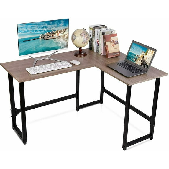 50.4" Gaming PC Table L-Shaped Computer Desk with Cork Fixed Footrest Structure Corner Desk, 2-Piece, Brown