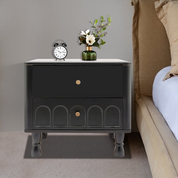 50*40*45 cm Black Floor Standing Bedside Table End Table with 2 Drawers for Bedrooms or Living Rooms