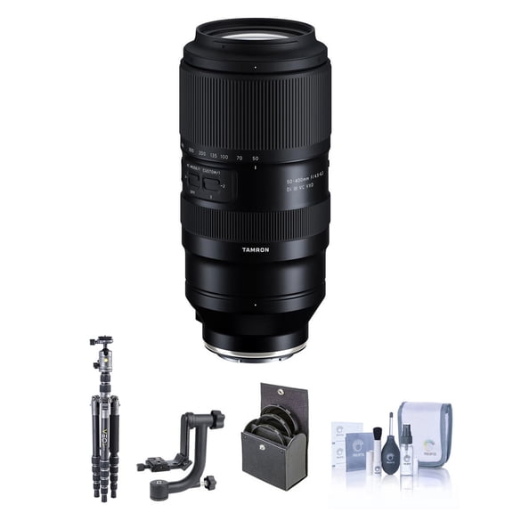 50-400mm f/4.5-6.3 Di III VC VXD Lens for Sony E Bundle with 3Pod TREK Carbon Fiber Tripod/Monopod & Ball Head, Gimbal Head, 67mm Filter Kit, Cleaning Kit