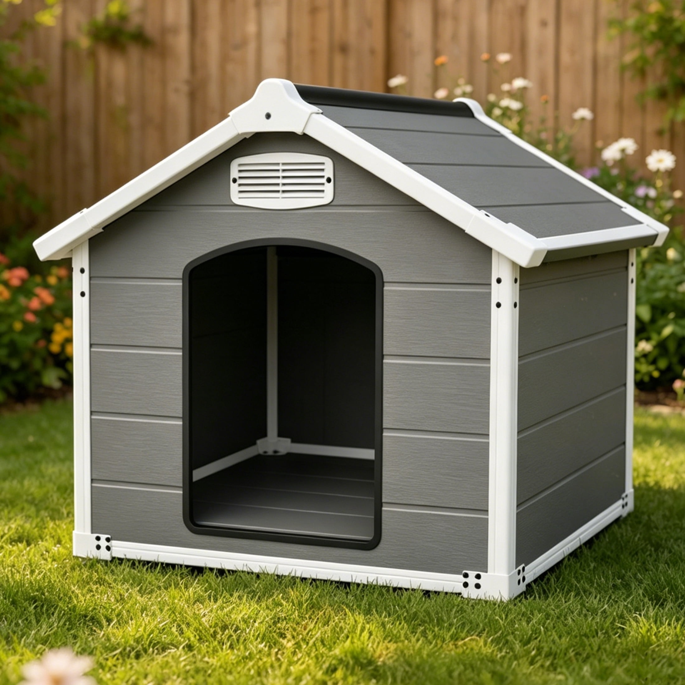 50.5" Large Dog House for Large Breeds, Outdoor Indoor Heavy Duty Pet House, Waterproof UV Protected, Scratch Resistant Double-Wall PP Board, Front & Rear Vents – Easy Clean & Washable