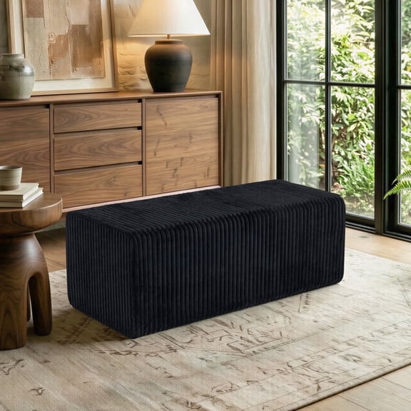 50.5" Oversized Rectangle Cloud Ottoman, Black Corduroy Upholstered Coffee Table & Extra Seating, Large Compressed Foam Floor Bench, No Assembly Required