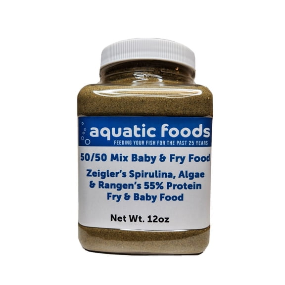 50/50 Mix of Spirulina, Algae Powder and Rangen's Soft Moist 55% Protein Koi & Tropical Fish Fry Floating Food...12oz Small Jar