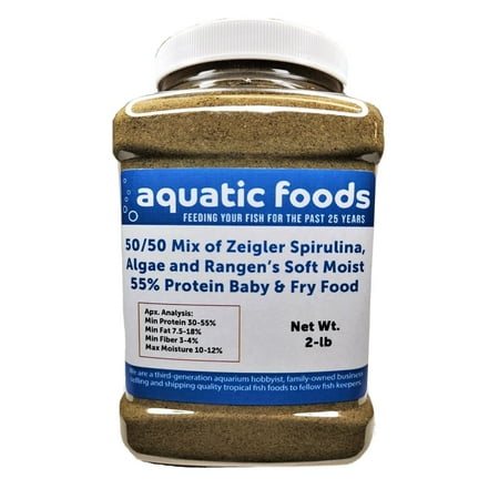 50/50 Mix of Spirulina, Algae Powder and Rangen's Soft Moist 55% Protein Koi & Tropical Fish Fry Floating Food...2-lb Med Jar
