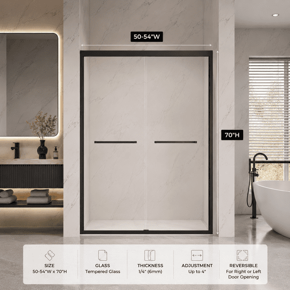 Kaisneo 54 x 70, 1/4" Thick Semi-Frameless Double Sliding Shower Door