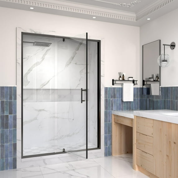 50-54" W x 71" H Pivot Swing Shower Door, Frame Glass Door with 1/4"(6mm) Clear SGCC Tempered Glass, Matte Black Finish, Magnetic Closing, ACE
