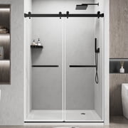 50-54"W x 76"H Double Sliding Frameless Shower Door, 1/4" Tempered Glass with Explosion-Proof Film, Matte Black Stainless Steel Hardware