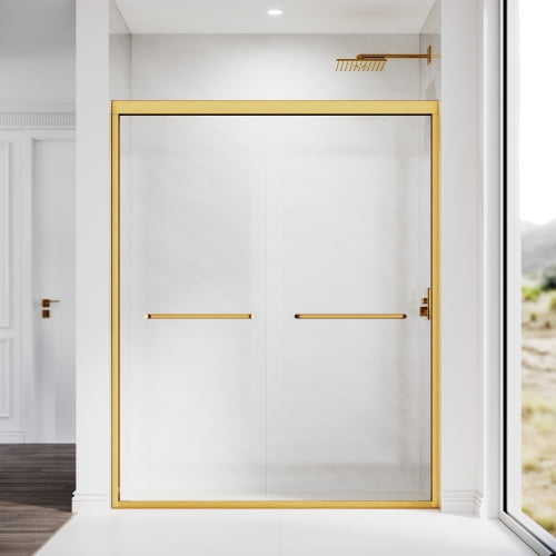 50-54 in.W x 72 in.H Double Sliding Framed Shower Door,Clear Tempered Glass,Stainless Steel Frame,Brushed Gold