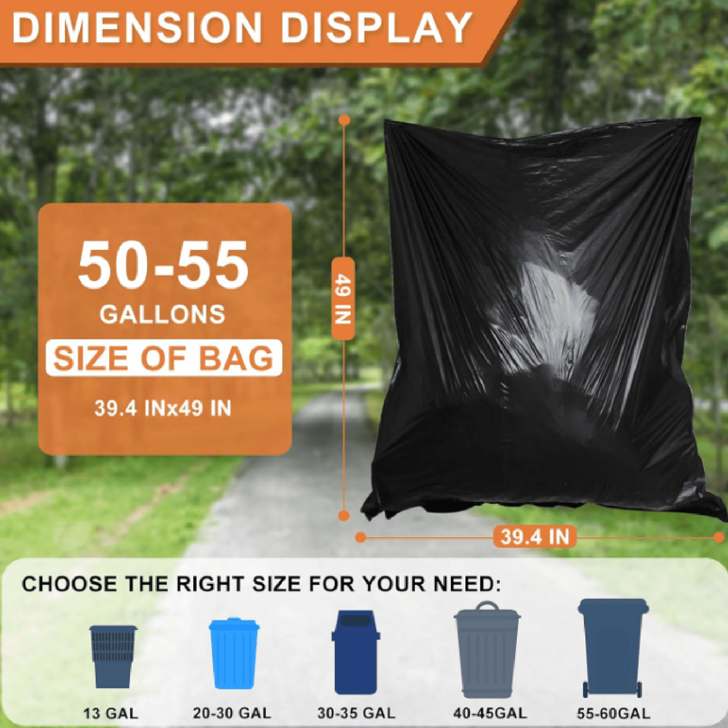 50-55 Gallon Black Trash Bags 120 Count - 40''x50'' Extra Large 50+ Gallon Garbage Bags,Unscented Strong Huge Can Liners for Construction Industrial Yard Outdoor Commercial
