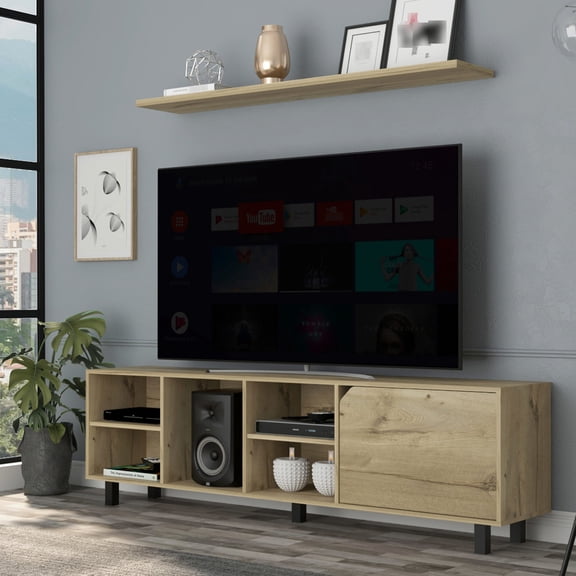 50 - 59" TV Stand, 5 Open Shelves for Accessories / Cable - Organizing Design, Stable 5 - Leg Base
