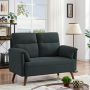 50.59" Tufted Loveseat Sofa with Soft Handrest and Tapered Wood Legs Dark Grey