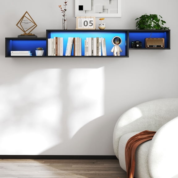 50 - 59 inches Max Screen - LED Lighting & Charging - Family Entertainment - Space - Saving Wall Mounted TV Stand