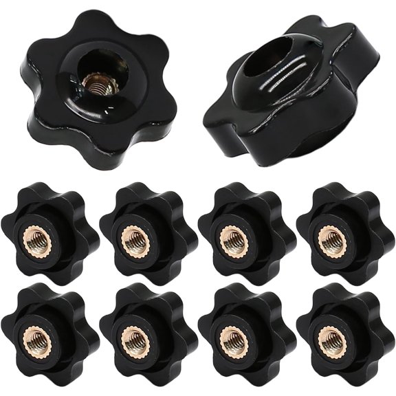 50 6-star threaded handles, 6-hole threaded handles, black internal threads, 6-star threaded black plastic knobs, hex head threaded handles, suitable for machinery (6, black)