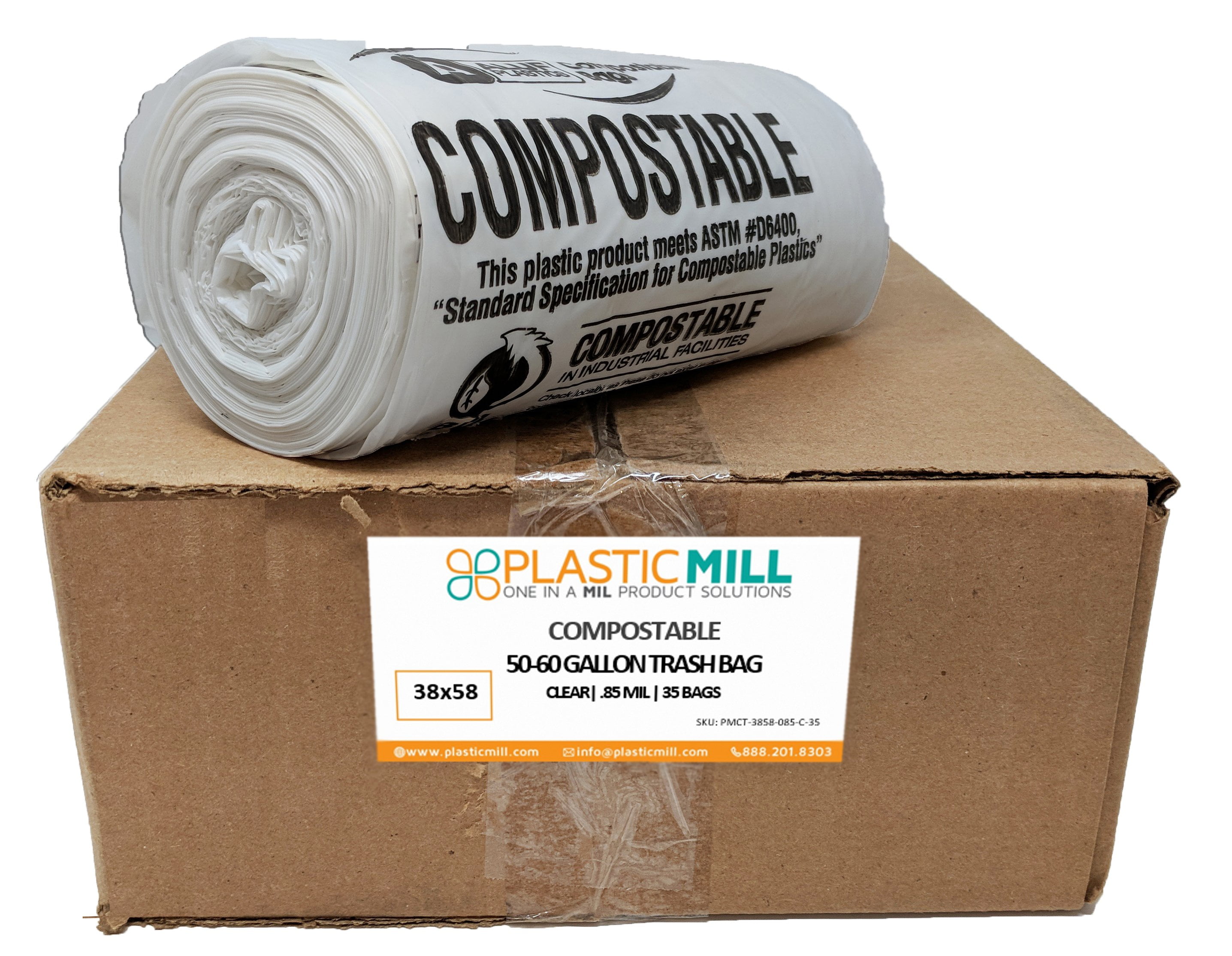 50-60 Gallon Clear Compostable Trash Bags with Tie Closure