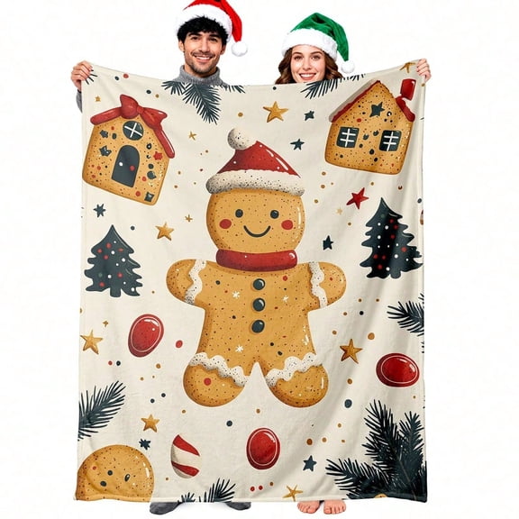 50*60in Soft And Cozy Christmas Winter Holiday Blanket - themed Gingerbread House Vintage Cozy Pattern 280GSM Lightweight Soft for Bed Couch Travel Office, Gift for Halloween Christmas Birthday