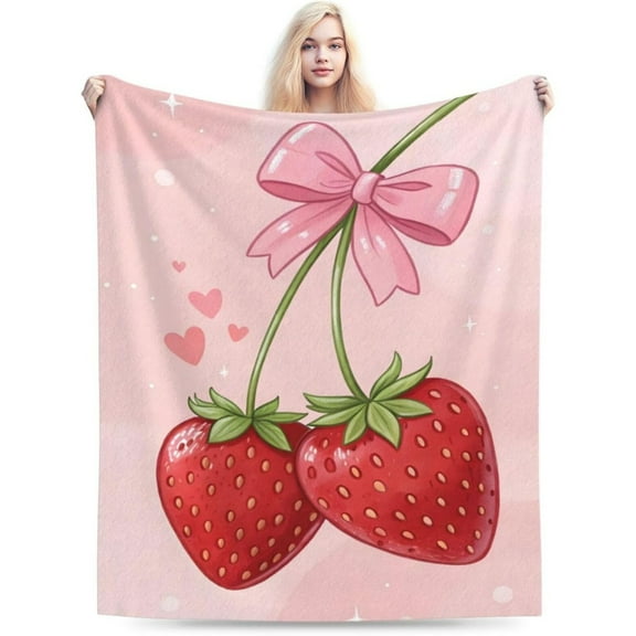 50*60in Ultra Soft Cute Strawberry Blanket Flannel Throw Blanket Decor Bedding Suitable for Travel Camping Living Room Sofa Bedroom Decoration Gifts