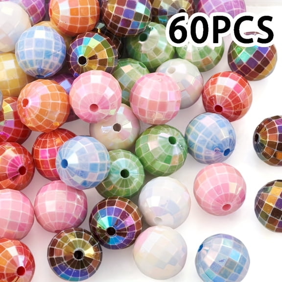 50/60pcs 16mm Disco Ball Beads, Rainbow Acrylic Beads, Cut Surface, Coarse Bubble Gum Beads, Rainbow Interval Beads, Suitable for DIY Jewelry Making, Bracelets, Necklaces,